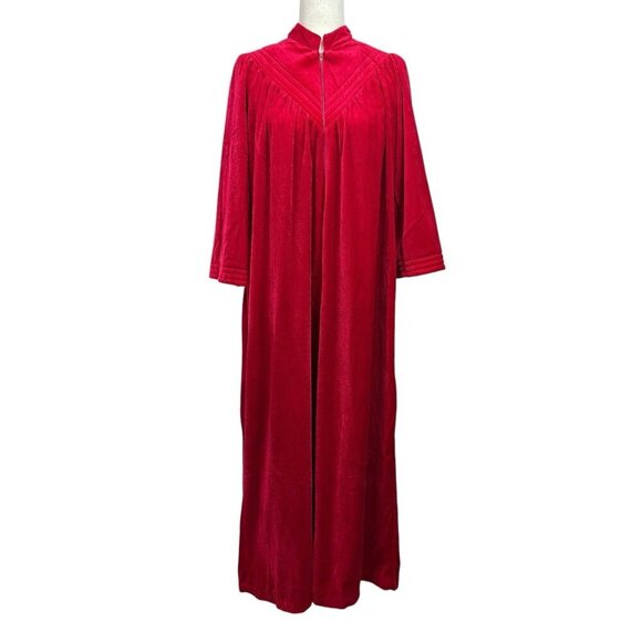 Heather Other - Vtg Heather Collection Robe Size Medium Red Velour 1/2 Zip Pocket Grandmacore